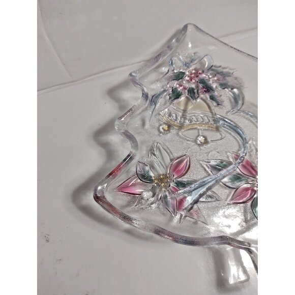Vintage Mikasa Candy Dish Tree Shaped Poinsettia And Bells 7 1/2" x 6 3/4" - Picture 9 of 9